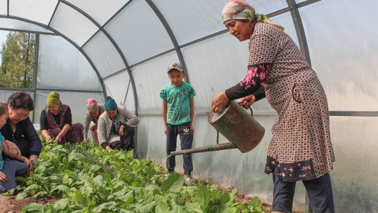 Raya Kasymalieva and her fellow self-help group members have fresh greens almost year-round thanks to the Agricultural Productivity and Nutrition Improvement Project.