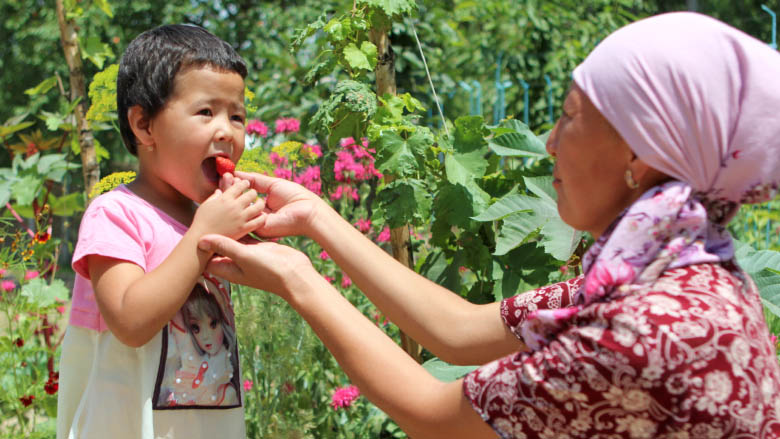 Gulzat Saibiddinova from the Batken region of the Kyrgyz Republic provides her family with a more nutritious diet through home gardening.