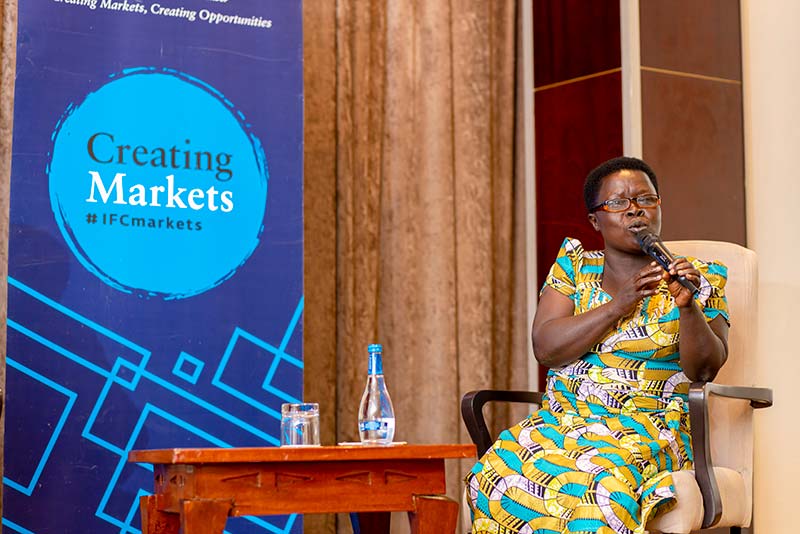 Seraphine Uwitonze, a maize farmer, at an IFC and WFP event in Kigali marking the closing of the project. Photo by: Simeon Uwiringiyeyesu/IFC