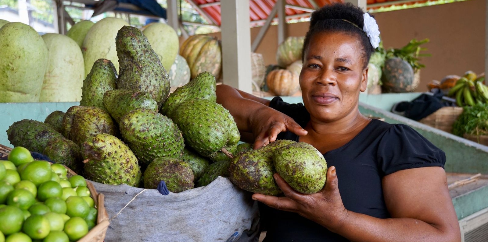 Haitian woman selling fruit at a market