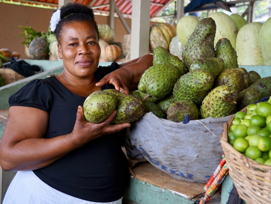 Haitian woman selling fruit at a market